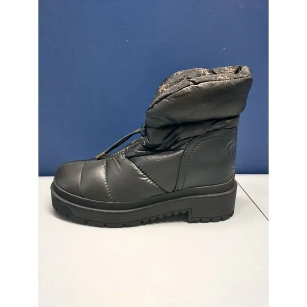 Guess Winter Ankle Snow Boots Womens Size 6.5 Black Leather Puffer‎ Pull On